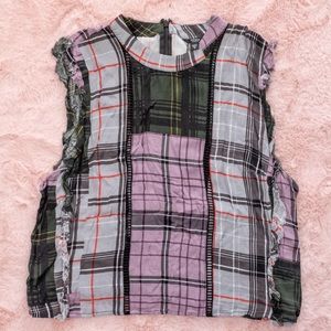 Guess Plaid Cropped Tank Sz L